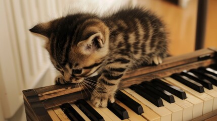 a kitten playing a small piano