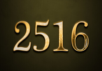 Old gold effect of 2516 number with 3D glossy style Mockup.