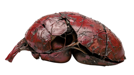 Detailed close-up image of a cracked, realistic artificial human brain prop for medical or horror-themed educational purposes.