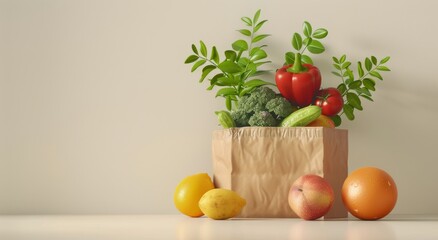 Fresh Produce in Paper Bag on White Tabletop
