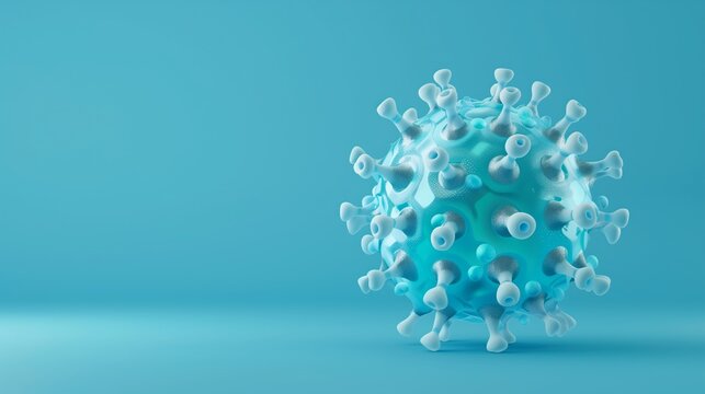 Adeno-associated virus (AAV), 3d illustration, blue background. A highly detailed and realistic 3D rendering of the Adeno-associated virus (AAV), showcasing its intricate capsid structure