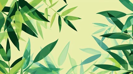 Obraz premium Vector illustration of green tropical leaves on a light background, perfect for nature, summer, and botanical-themed design projects.