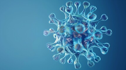Obraz premium Adeno-associated virus (AAV), 3d illustration, blue background. A highly detailed and realistic 3D rendering of the Adeno-associated virus (AAV), showcasing its intricate capsid structure