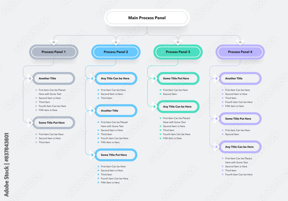 Aufkleber Modern infographic for project or organization structure. Simple flat template with four colourful options for data visualization.