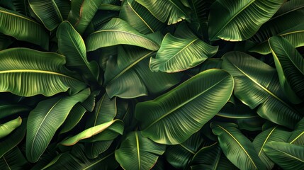 Beautiful Tropical Background Featuring Lush Green Banana Leaves