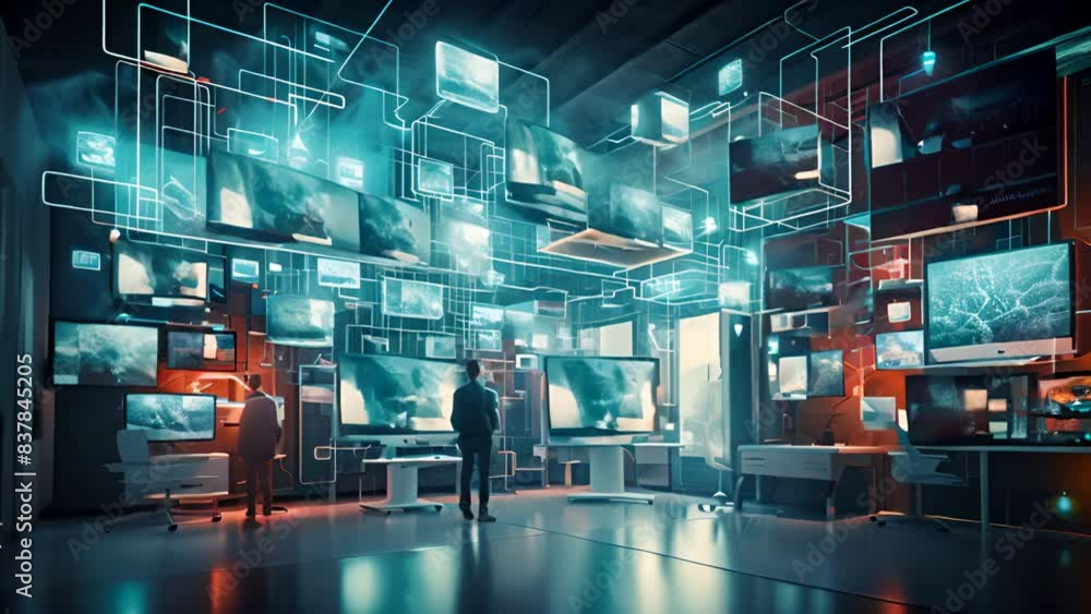 Poster the future of global it is illustrated in concept with iot devices, cloud computing infrastructure a