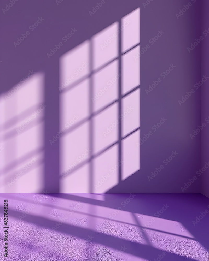 Aufkleber 3d rendering of an empty room with purple wall and floor sunlight from window background for product