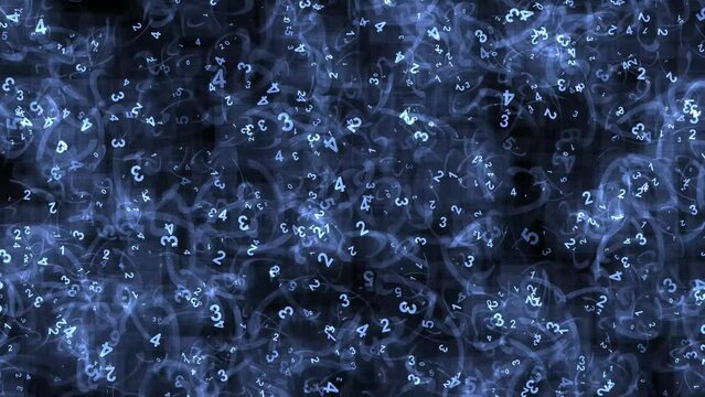Blue digital background with cascading binary code, Arabic numerals for the data technology of the future