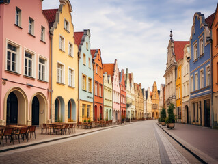Obraz premium Charming European Street with Colorful Facades and Cobblestones