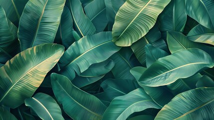 Fototapeta premium Beautiful Tropical Background Featuring Lush Green Banana Leaves