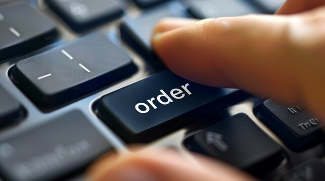 A person is typing on a keyboard and pressing the order key