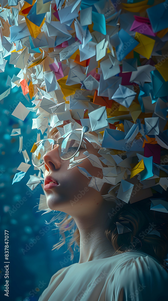Poster efficient customer communication: photo realistic blend of customer profile with support emails symb