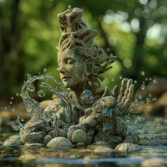 Fototapeta premium Ecology, water keeper, ecology, symbolism, statue,generating ai 
