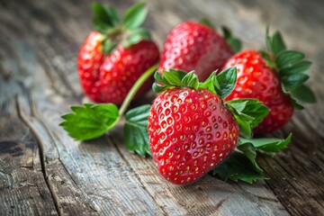 Fresh Strawberries on Rustic Wooden Surface.