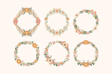 Hand Drawn Groovy Retro Flower Frame Background