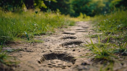  Footprints on a hiking trail.