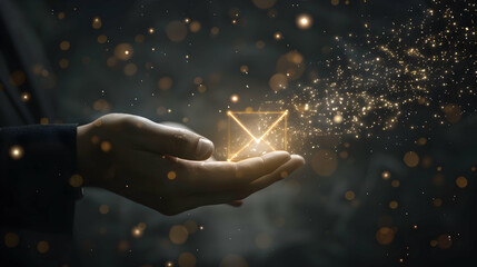 Photo realistic portrait of an employee with a farewell email concept, reflecting departure communication. Perfect for business and HR advertisements. Creative photo stock imagery.