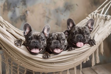 three beautiful French bulldogs