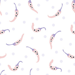 Hot peppers on a white background. Cute vegetables seamless pattern. Vector cartoon childich background with smiling vege characters. Good for printing fabrics and wrapping paper.