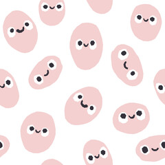 Cute green vegetables seamless pattern. Vector cartoon childich background with smiling vege characters. baby pink potatoes on a white background.