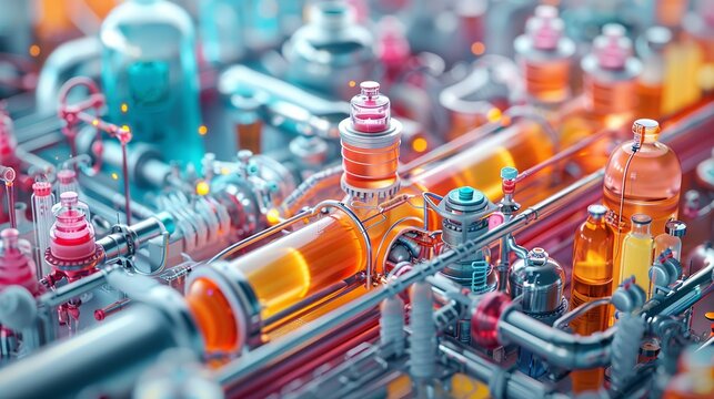 An abstract depiction of metabolic engineering, with colorful illustrations of engineered metabolic pathways for the production of biofuels and biochemicals. shiny, Minimal and Simple,