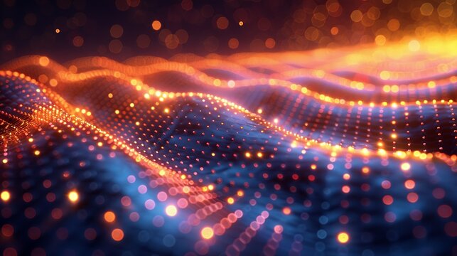 A vibrant abstract image of biosensors at the molecular level, representing the detection and measurement of biological molecules for diagnostic applications. shiny, Minimal and Simple,
