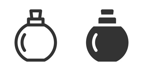 Vector illustration of perfume bottle icons in black and white. Ideal for representing fragrance, beauty, and cosmetic products.