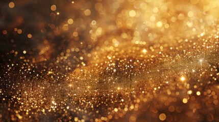 Shiny gold glitter bokeh background. Creative sparkling star dust texture for luxury rich greeting...