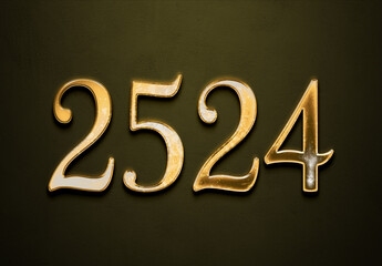 Old gold effect of 2524 number with 3D glossy style Mockup.