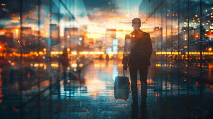 Photo realistic concept of an employee profile merged with relocation announcement symbolizing the disruption of moving. Perfect for business and HR ads in Photo Stock