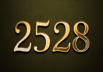 Old gold effect of 2528 number with 3D glossy style Mockup.