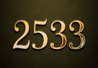 Old gold effect of 2533 number with 3D glossy style Mockup.