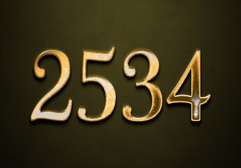 Old gold effect of 2534 number with 3D glossy style Mockup.