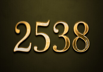 Old gold effect of 2538 number with 3D glossy style Mockup.