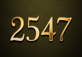 Old gold effect of 2547 number with 3D glossy style Mockup.