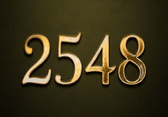 Old gold effect of 2548 number with 3D glossy style Mockup.