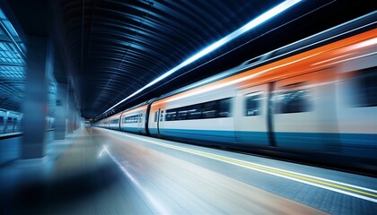 Fototapeta premium train, station, subway, metro, speed, motion, city, tunnel, underground, railway