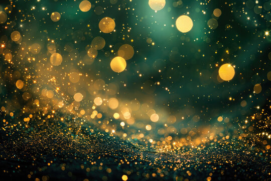 golden green sparkling backdrop with copy space
