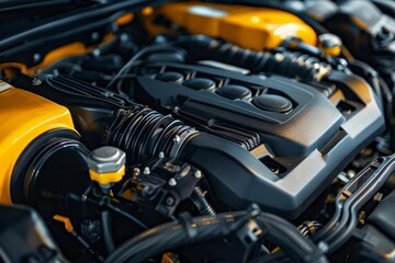 car engine closeup intricate mechanical details under the hood