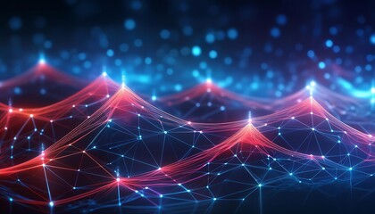 A futuristic network visual with flowing red and blue data streams intersecting over a dark background. This image conveys themes of advanced technology, connectivity, and digital innovation.