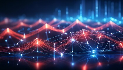 A futuristic network visual with flowing red and blue data streams intersecting over a dark background. This image conveys themes of advanced technology, connectivity, and digital innovation.