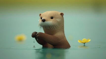  an otter fishing in a pond