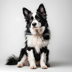 a black and white dog isolated on white back ground