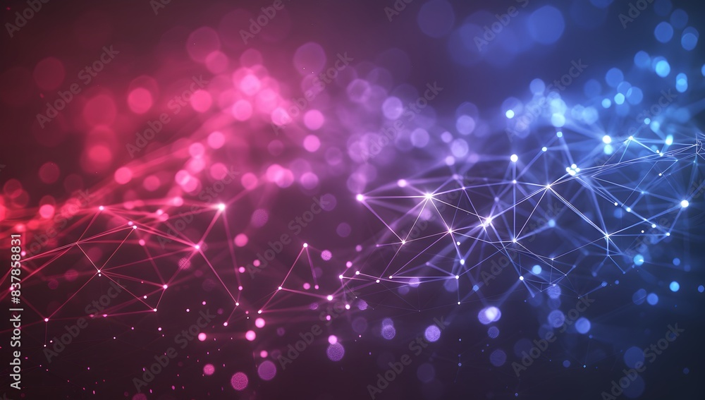 Poster abstract digital background with glowing data connections and dynamic wave forms, representing the c