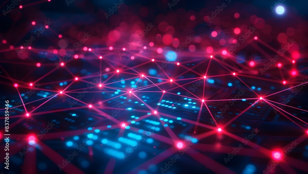 Poster abstract digital background with glowing data connections and dynamic wave forms, representing the c