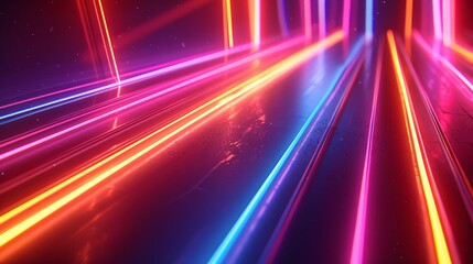 Obraz premium Vibrant Neon Light Trails Abstract Background