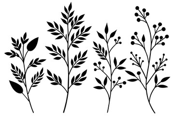 floral branch silhouette vector illustration