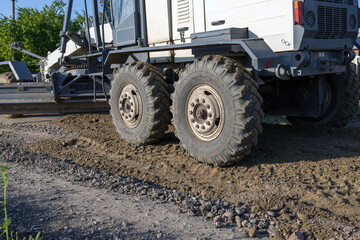 Obraz premium Grader industrial machine on road construction.
