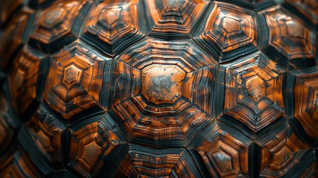 Close-up of tortoise shell patterns, featuring a mix of geometric shapes and earthy tones, creating a unique and natural background texture. shiny, Minimal and Simple,