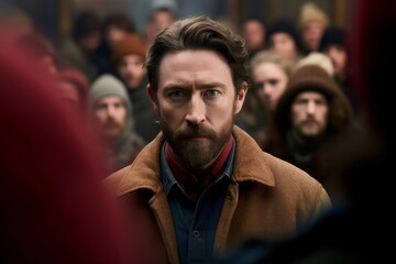 portrait of man standing in crowd